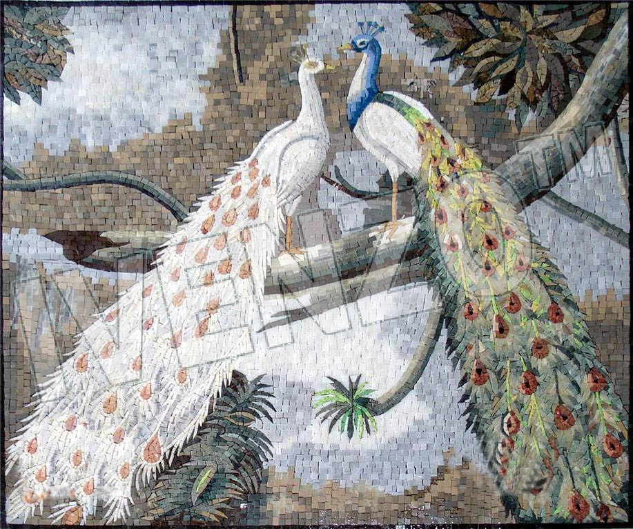 Mosaico AK006 una pareja de pavos reales