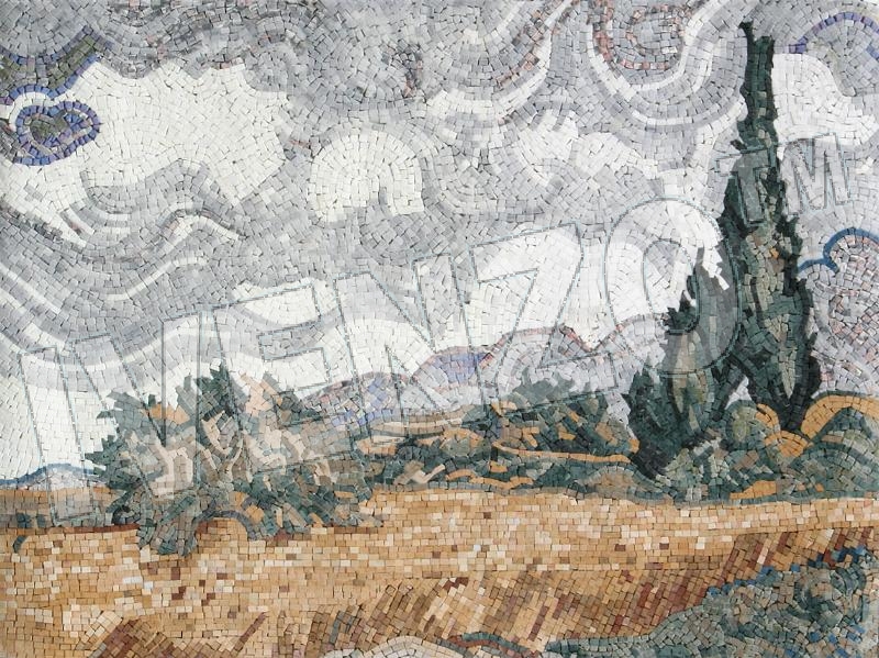 Mosaico FK059 van Gogh: Campo de trigo con cipreses