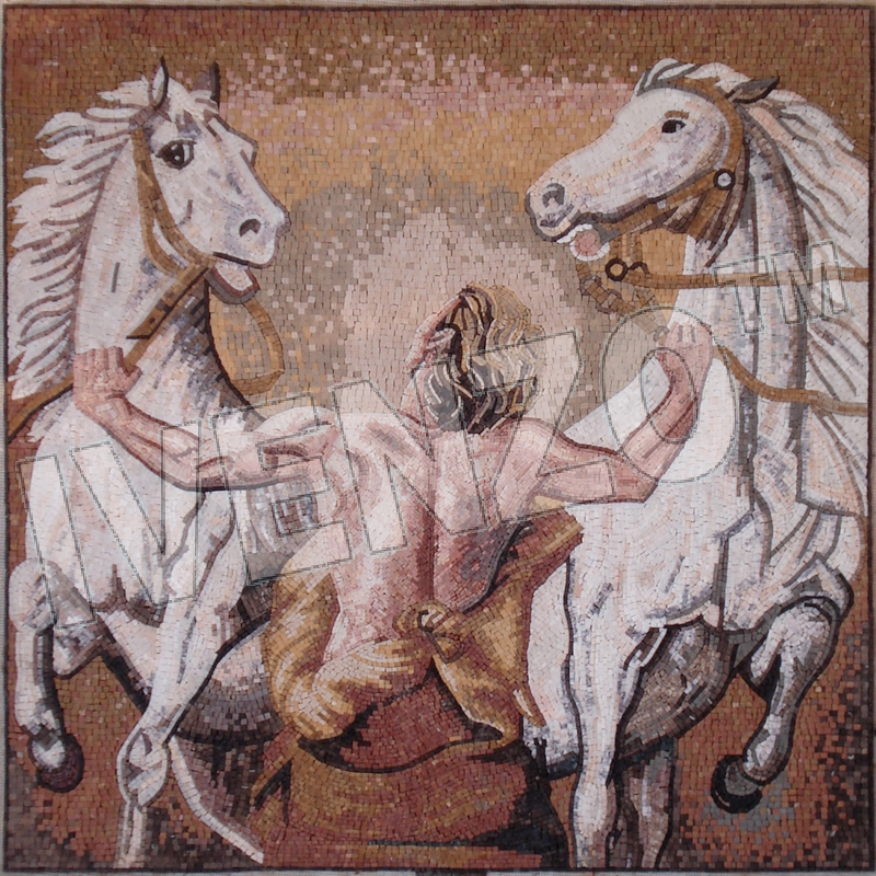 Mosaico FK109 el hombre y los caballos