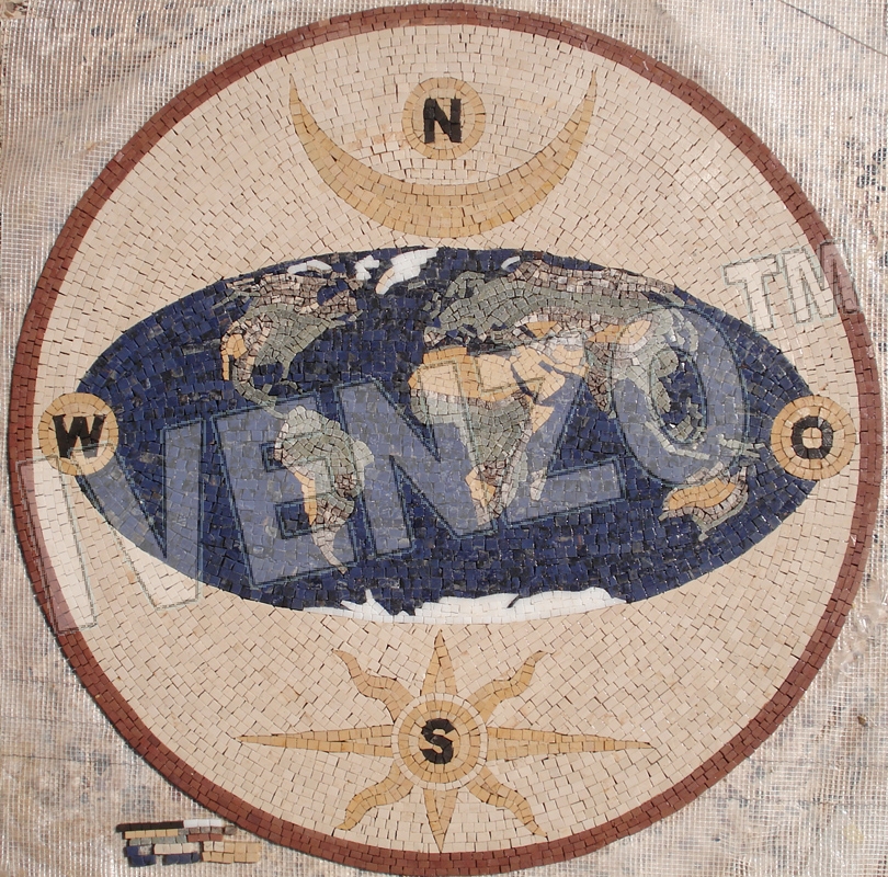 Mosaico MK085 Rosa de los vientos con el mapa del mund
