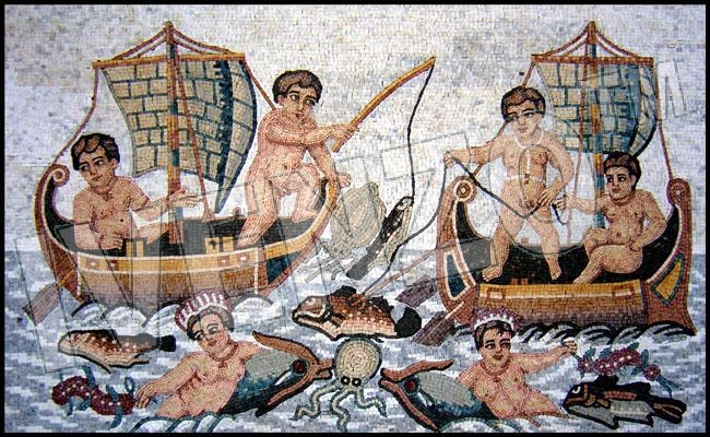 Mosaico FK048 Los niños en los barcos