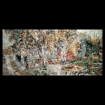 Mosaico Bosque con un lago y animales